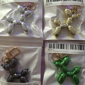 4 Metallic Cartoon Balloon Dog Keychains Cute Key Ring Purse Bag Clip New